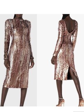 Dress The Population Emery Bronze Sequin Midi Dress S